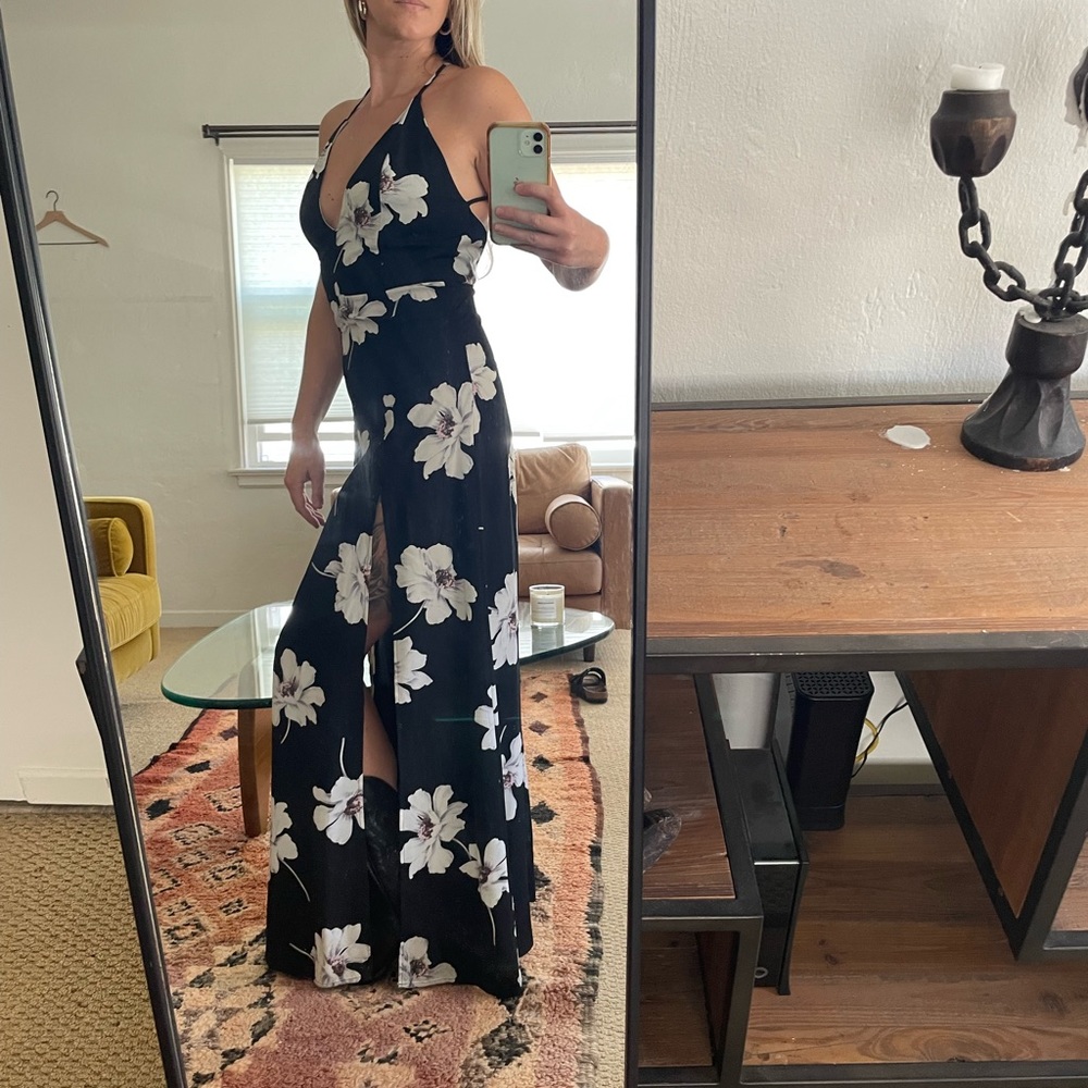 Adorable Black and floral print fitted maxi dress